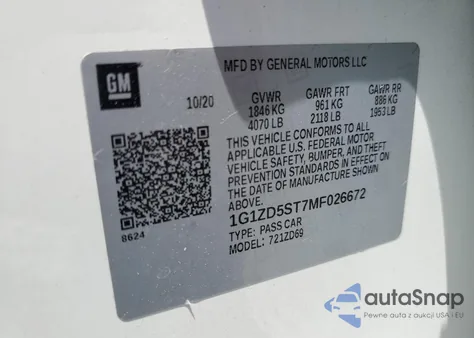 2021 Chevrolet Malibu Lt from USA, damaged, VIN 1G1ZD5ST7MF026672